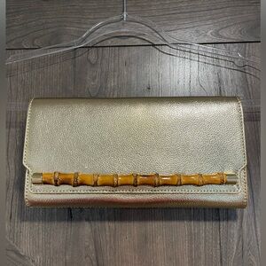 NWT Lilly Pulitzer Gold Metallic Bamboo Clutch